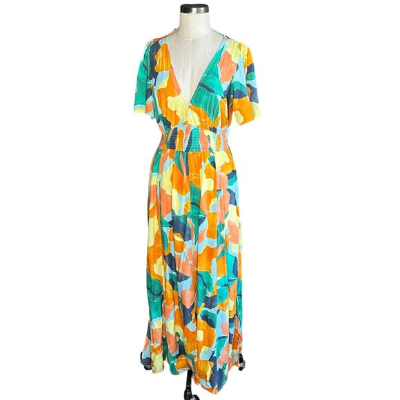 ABEL THE LABEL Colorful Tropical Print Maxi Dress Women's Size Large Hilda - Picture 1 of 7